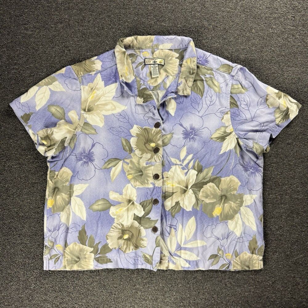 Caribbean Joe Women's Petite XL Floral Hawaiian Shirt Tropical Beach Vacation